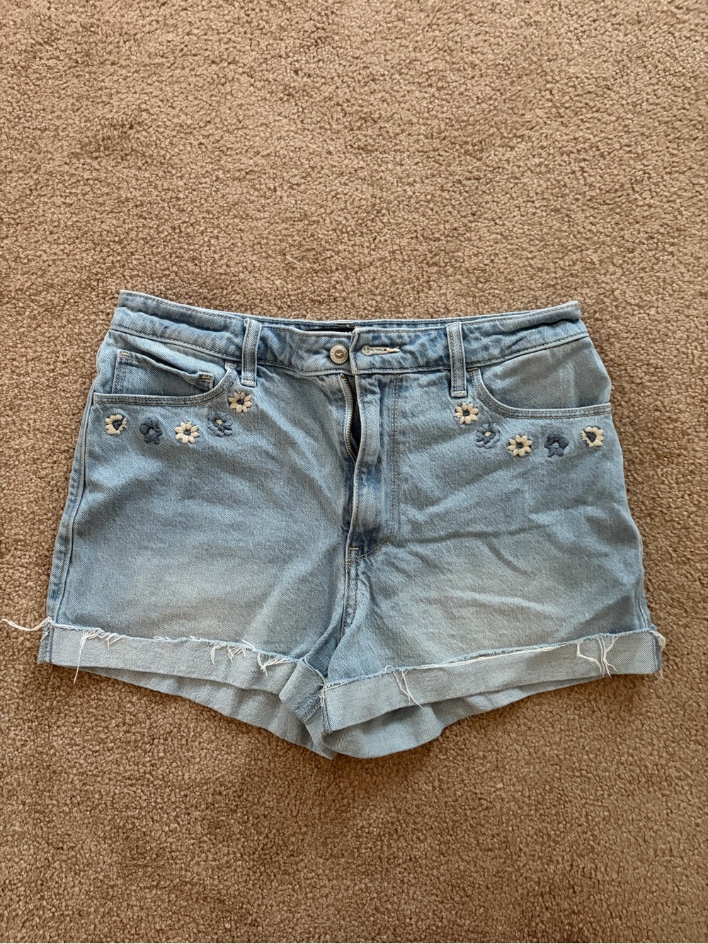Hollister Light Blue Denim Shorts with Floral Embroidery